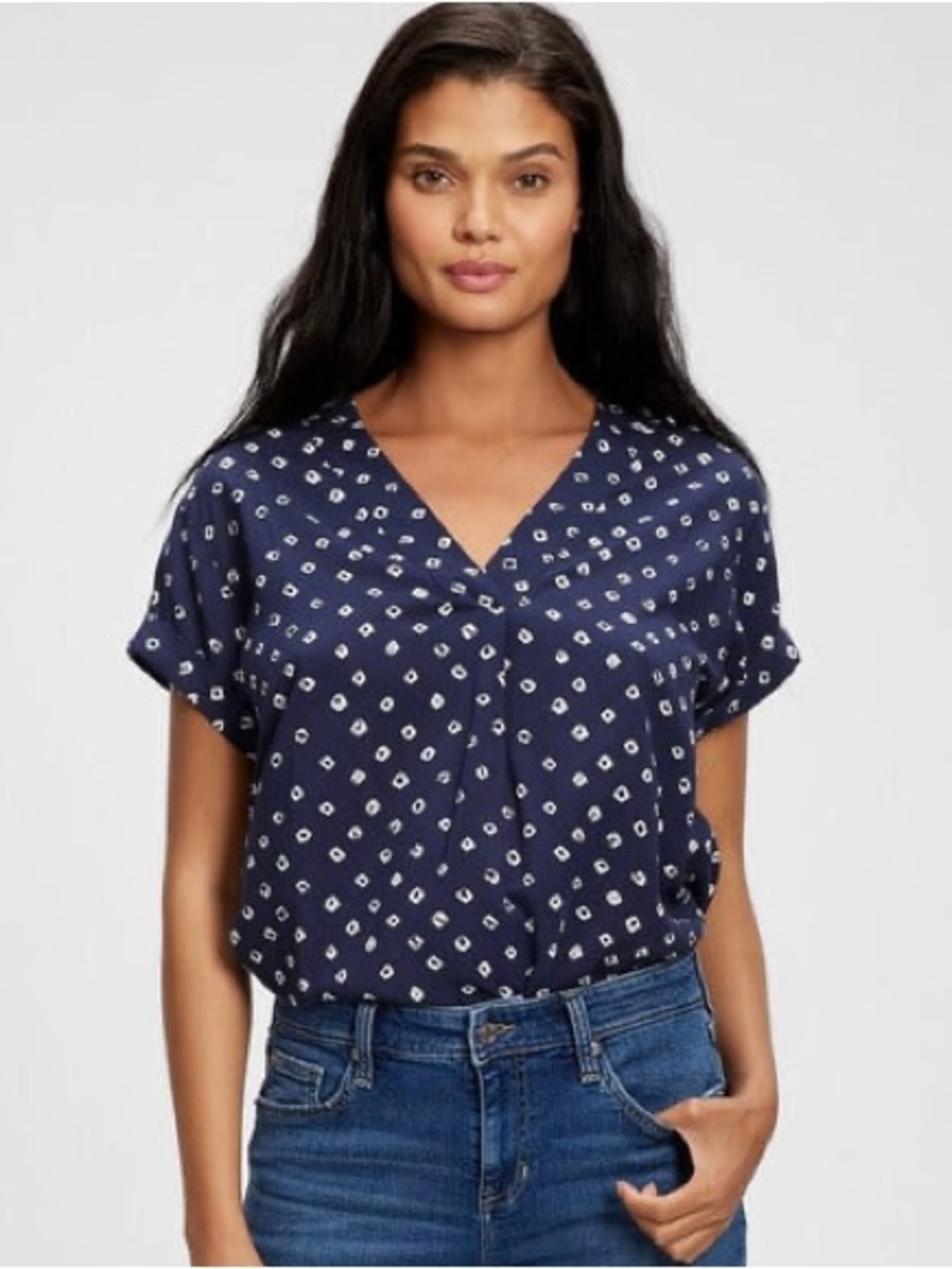 Gap Blouse Womens Size XL Navy Blue White Geometric Lightweight Feminine Top
